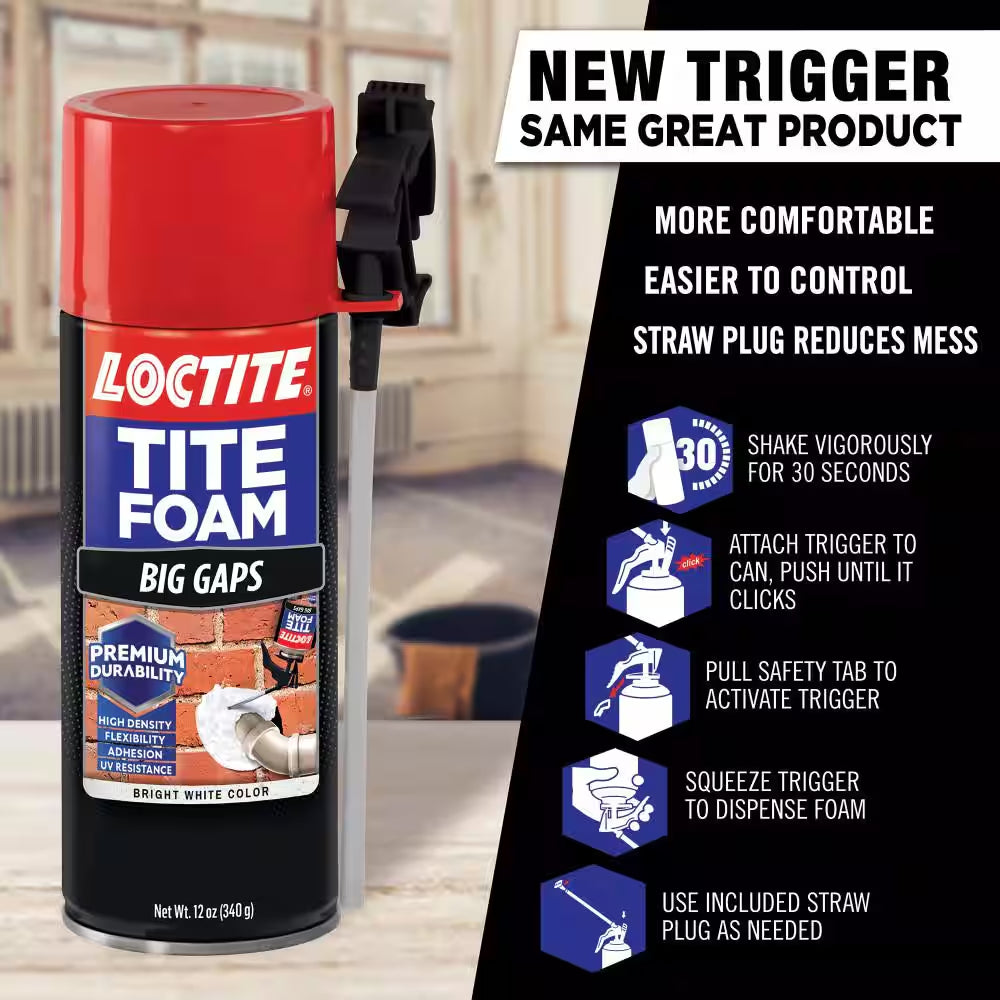 TITE FOAM Big Gaps Spray Foam, Bright White, 12 Oz. Can, Insulating Spray Foam Sealant