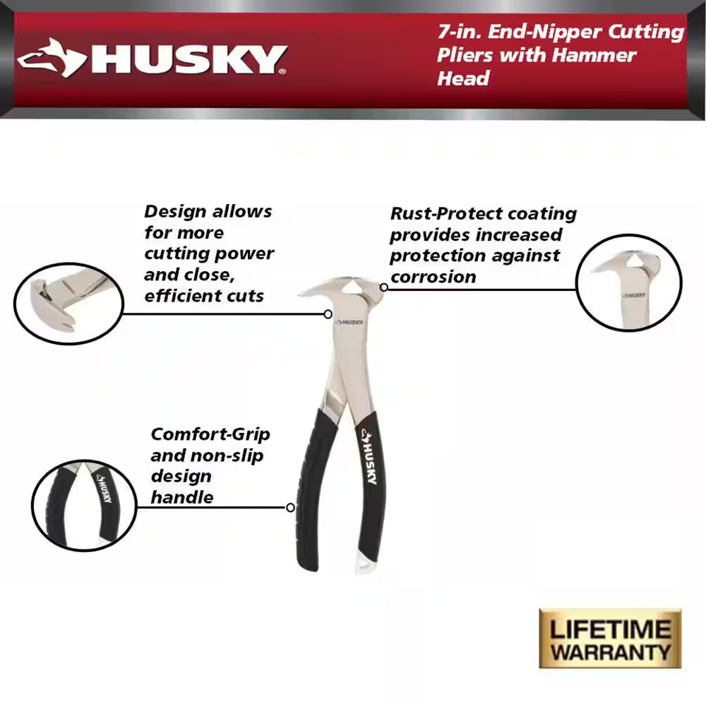 7 In. End-Nipper Cutting Pliers with Hammer Head