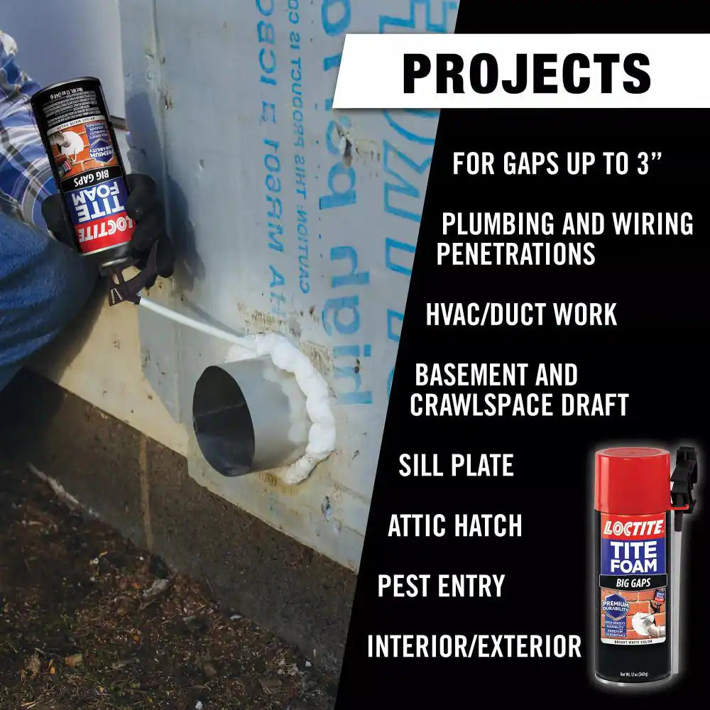 TITE FOAM Big Gaps Spray Foam, Bright White, 12 Oz. Can, Insulating Spray Foam Sealant