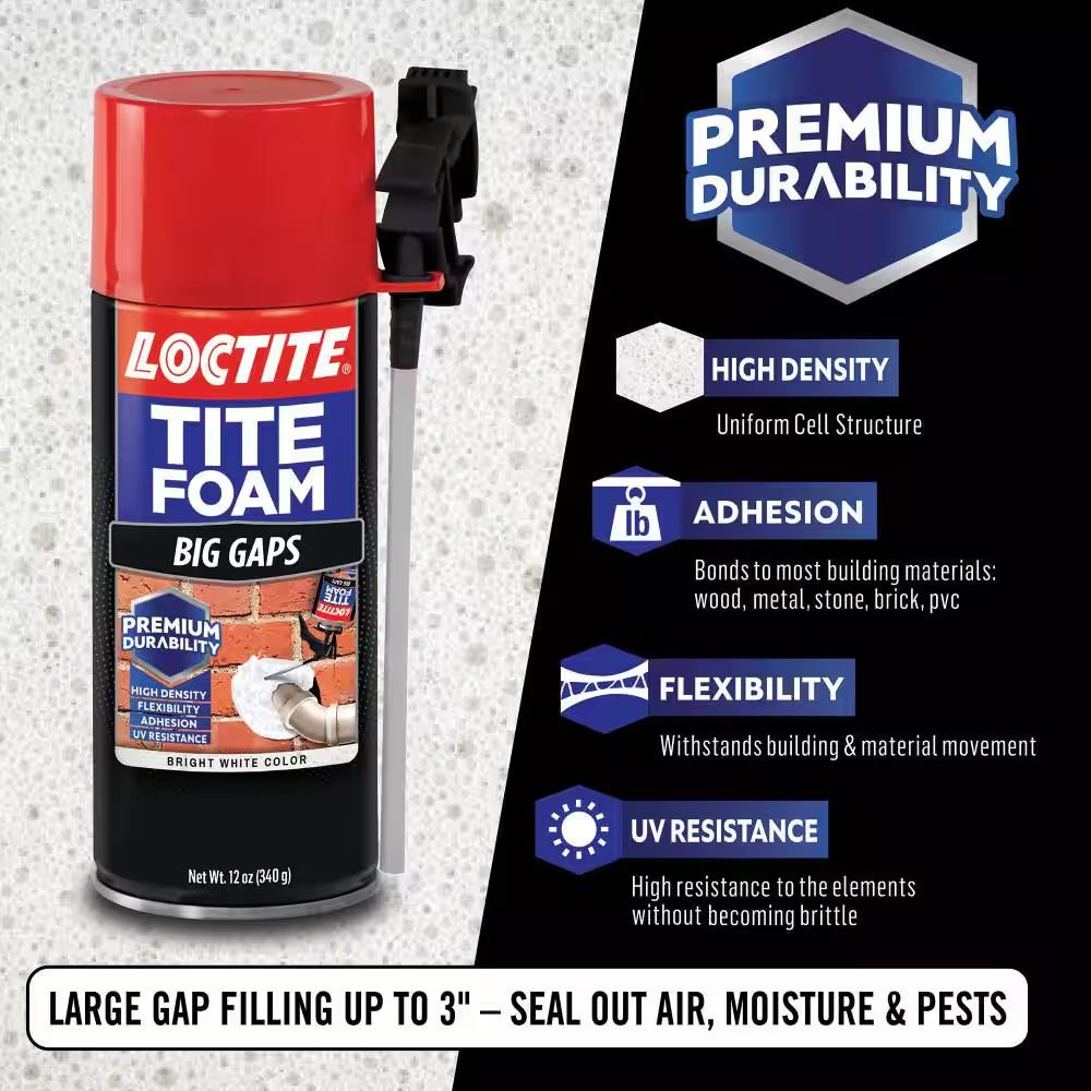 TITE FOAM Big Gaps Spray Foam, Bright White, 12 Oz. Can, Insulating Spray Foam Sealant